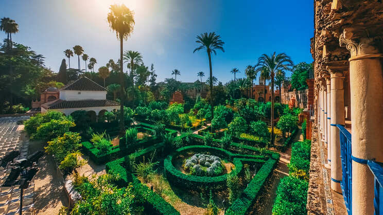 Panorámica de los Jardines del Alcázar de Sevilla