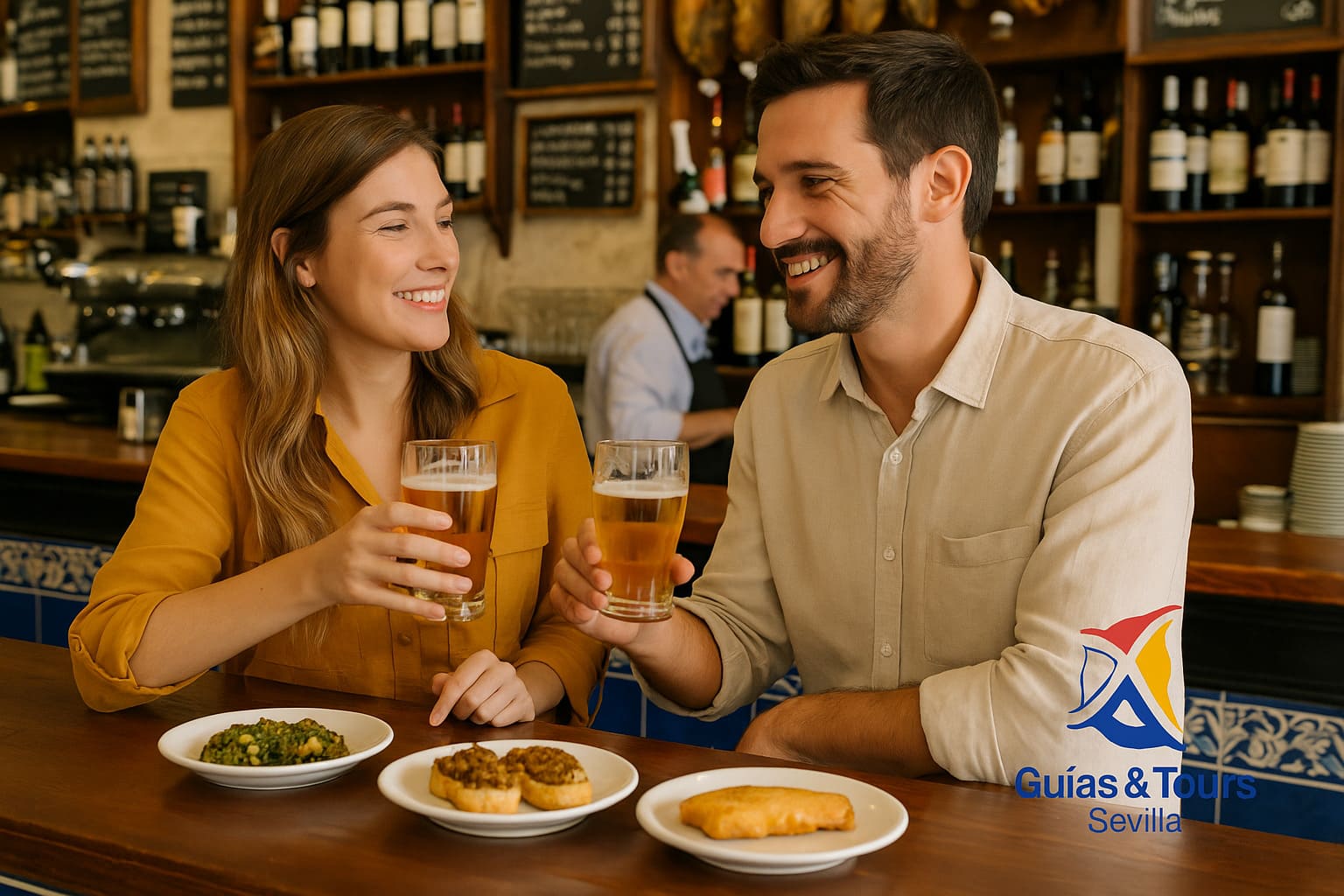 “Barra tradicional en Sevilla con tapas clásicas: la mejor forma de empezar tu ruta de tapas por Sevilla.”